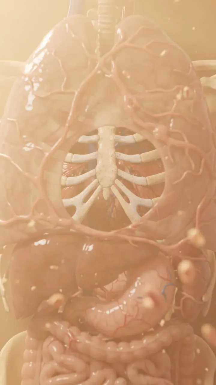 Cena do nº 16 (Por que o coração nunca cansa?). O corpo humano em 3D, visto por dentro até o coração.